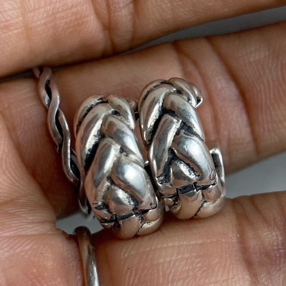 Chunky, Solid 925 Sterling Silver Braided Huggies… - image 2